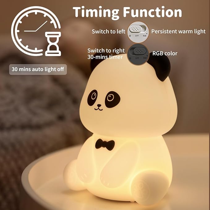 Cute Panda Night Light, LED Squishy Night Lamp, 7 Colors Dimmable Nursery Nightlight for Kids, Rechargeable Touch Lamp, Dorm Decor, Kids Funny Gifts (Panda)