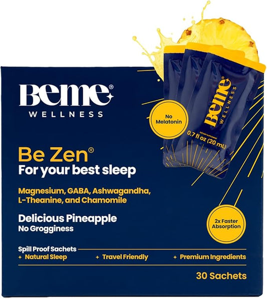 BeMe BeZen Sleep Aid Supplement Natural Without Melatonin - 2X Absorption Than Pills - Sleep aids for Adults with Magnesium, Ashwagandha, Chamomile, L-Theanine & GABA - Delicious Pineapple