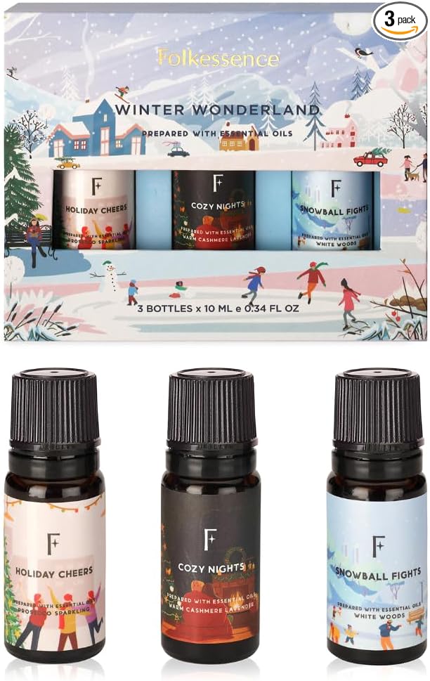 Folkulture Christmas Fragrance Oil | Pack of 3 Christmas Essential Oils Set | Scented for Diffusers for Home | Christmas Gifts | Scents - White Woods, Cashmere, Lavender - (Winter Wonderland)
