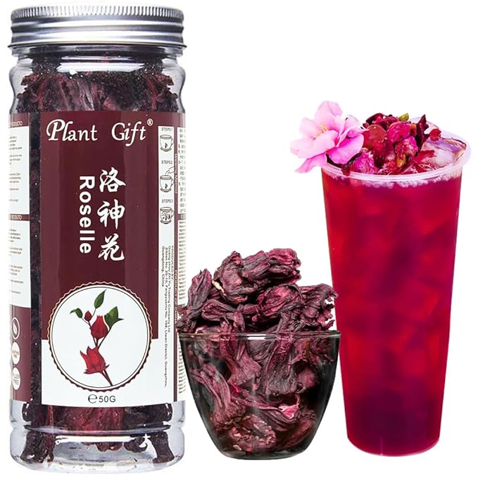 Plant Gift Roselle Hibiscus, Hibiscus Tea, Hibiscus Flowers Roselle Tea, 100% Natural Roselle Whole Flowers - Non-GMO - Caffeine-free - 50G/1.76oz