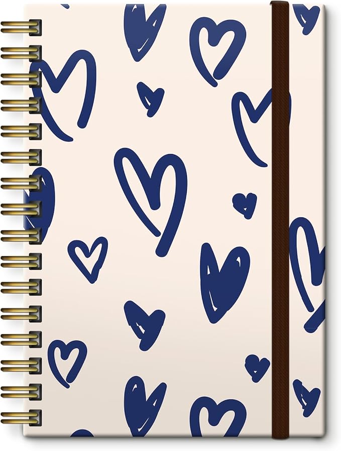 Cute Spiral Notebook, Journal for Women, Hardcover Spiral Journal, 5.5 x 8.3 Inches, 120 Pages,100gsm Paper, for Gifts Nurse Teacher Women Office Supplies(Cute Blue Heart)