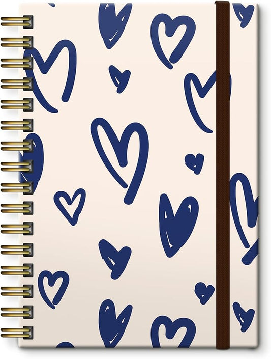 Cute Spiral Notebook, Journal for Women, Hardcover Spiral Journal, 5.5 x 8.3 Inches, 120 Pages,100gsm Paper, for Gifts Nurse Teacher Women Office Supplies(Cute Blue Heart)