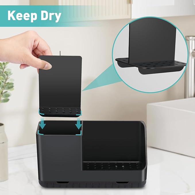 Toothbrush Holders for Bathrooms, Kids Electric Toothbrush and Toothpaste Holder, Toothbrush Organizer with Drainage, Tooth Brush Holder for Bathroom Countertop Organizer (Black)