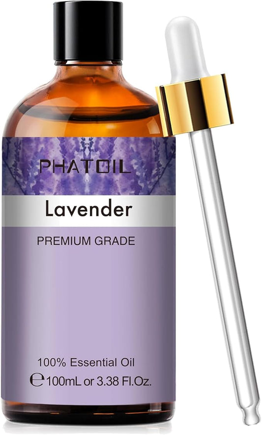 Lavender 3.38fl.oz Essential Oil, PHATOIL Aromatherapy Essential Oils for Diffuser, Humidifier, Perfect for DIY Soap, Candle, Bath Bombs Making(100ml)