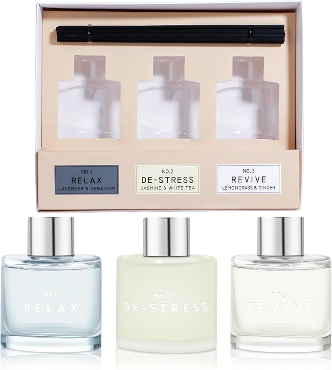 5.07 oz Reed Diffusers with 12 Black Fiber Sticks, 3 Pack Jasmine Apple Lemon Scent Diffusers for Home,Long Lasting Reed Diffuser Set, Up to 90 Days