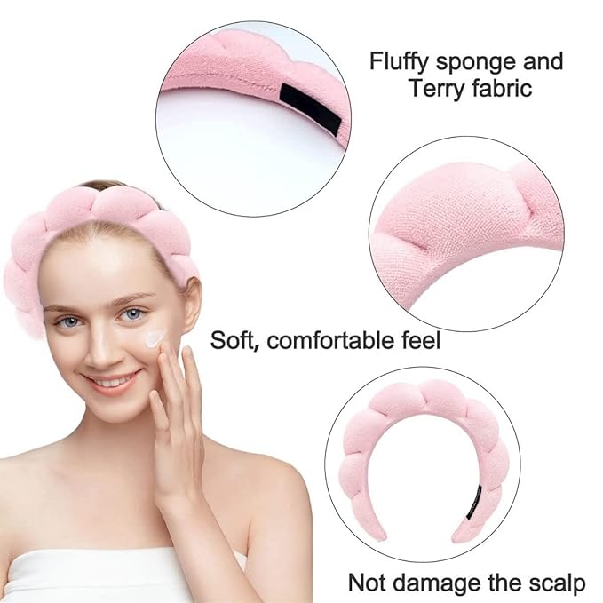Headband for Spa, Makeup Removal, Shower, and Skincare - Sponge Makeup Headband (Blue)