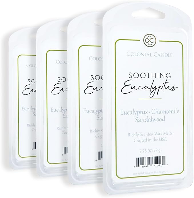 Colonial Candle Soothing Eucalyptus Wax Melts, Wax Melt Warmer Cubes, Long Lasting Scented Wax Warmer Cubes, 4 Pack, 6 Cubes Each - Made in The USA