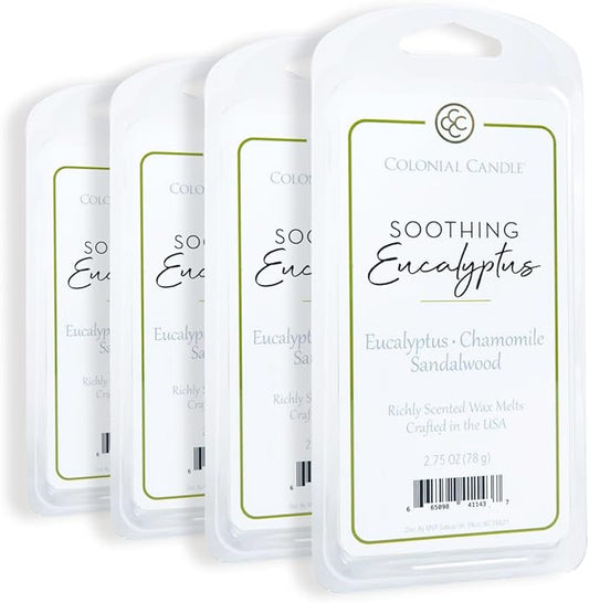 Colonial Candle Soothing Eucalyptus Wax Melts, Wax Melt Warmer Cubes, Long Lasting Scented Wax Warmer Cubes, 4 Pack, 6 Cubes Each - Made in The USA