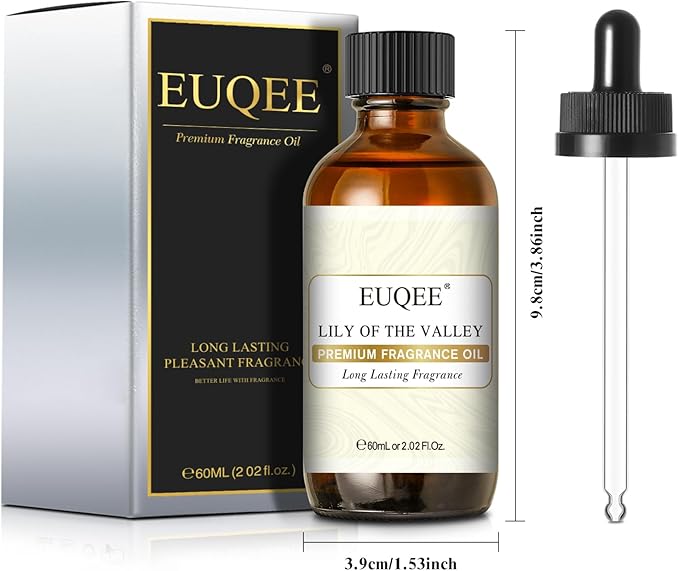 EUQEE 60ML Lily of The Valley Fragrance Oil Premium Essential Oil with Glass Dropper for Diffuser, Soap Candle Making - 2.02 Fl oz