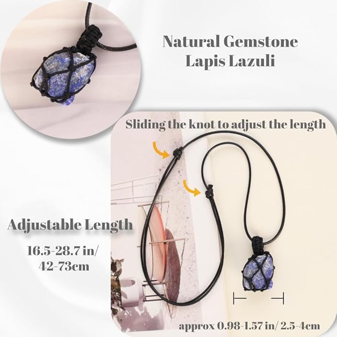 Handmade Natural Gemstone Crystal Pendant Necklace Stone Holder Necklace Cord Net Necklace with Adjustable Length for Women Men