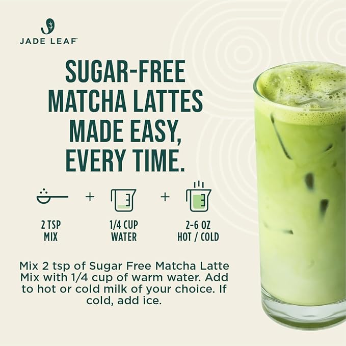 Jade Leaf Matcha Organic Cafe Style Sugar Free Matcha Latte Green Tea Powder, Premium Barista Crafted Mix, Authentically Japanese, 15 Servings (5.3 Ounce Pouch) (Pack of 2)