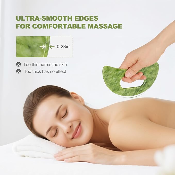 3 PCS Jade Stone Gua Sha Set Face Massager, Body Gua Sha Tool, Jade Gua Sha Facial Tools, Large Guasha Tool For Body, Face, Anti Cellulite, Lymphatic Drainage Massager, Muscle Scraper, Gifts for Women