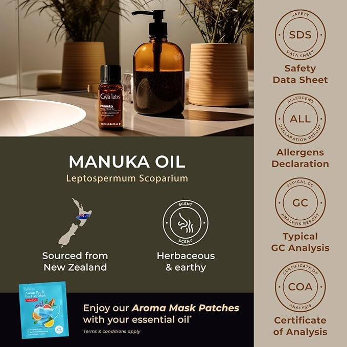 Gya Labs Manuka Essential Oil - 0.34 Fl Oz - for Hair, Skin, Diffuser, Aromatherapy & DIY Candle Making Scent