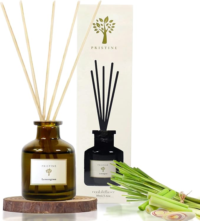 PRISTINE Lemongrass Reed Diffusers for Home & Bathroom | Fresh Lemongrass & Citronella Room Fragrance, Oil & Room Diffusers with Reeds Stick | Refreshing Home Fragrance Scent
