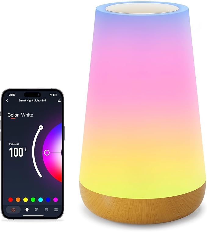 Auxmir Smart Table Lamp, Dimmable Nursery Night Light for Baby Work with App/Voice Control, LED Lamp with Music Sync and 100+ Scene Modes, Bedside Timer Lamp for Bedroom Living Room Sleep Aid(Corded)