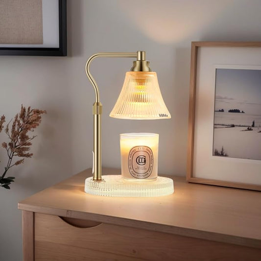 Lamp Candle Warmer for Jar Candles,Flower Candle Warmers Lamp with Timer Dimmer,Glass Base Adjustable Height Gold Electric Candle Lamps for Scented Wax Jar Candles,Glass Lampshade