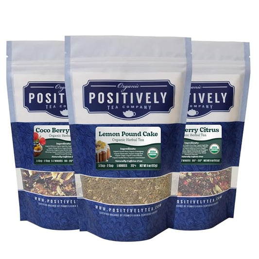 Organic Positively Tea Company, Herbal Tea Sampler, Loose Leaf, 4 Ounce, 3 Pack