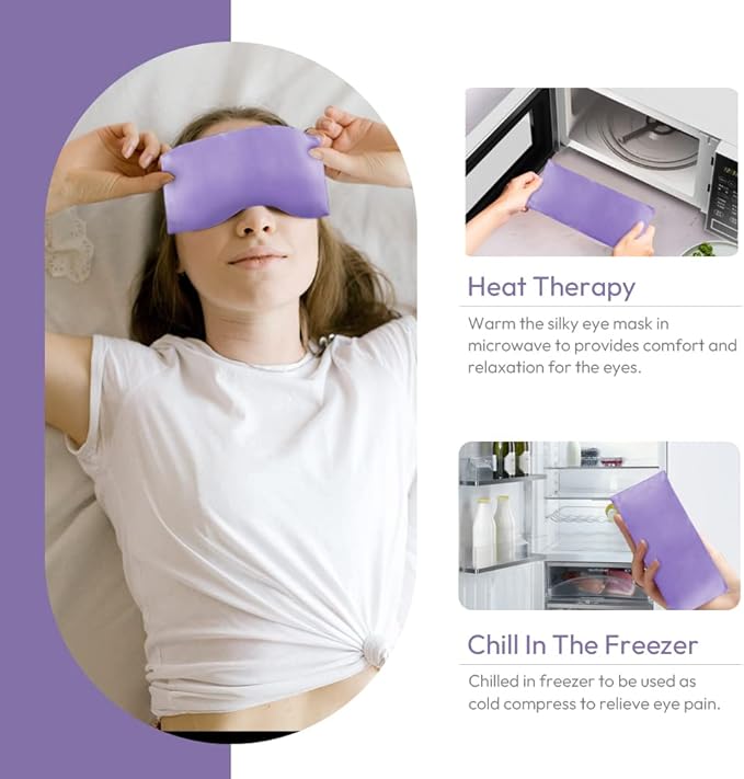 Lavender Eye Pillows for Relaxation, Yoga Eye Pillow for Meditation, Microwavable Weighted Eye Pillow for Yoga, Moist Heat & Cold Eye Compress with Aromatherapy (Light Purple)