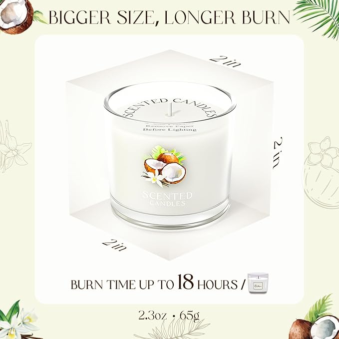 Coconut Candle, Scented Candles Gifts for Women, Candles Gift Set for Her, 3 Scented Votive Candles, Birthday Gifts for Women/Men (White, 7 oz)