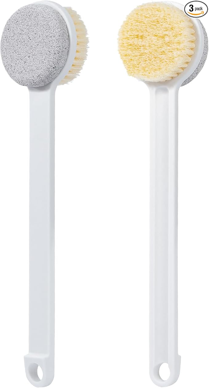 2 Pcs Pumice Stone for Feet and Body Brush with Long Handle, Hard Skin Callus Remover, 2 in 1 Foot Scrubber, Back Scrubber for Shower Deep Cleansing and Exfoliating (Straight)