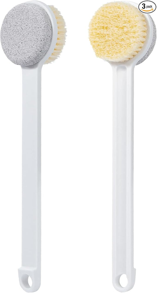 2 Pcs Pumice Stone for Feet and Body Brush with Long Handle, Hard Skin Callus Remover, 2 in 1 Foot Scrubber, Back Scrubber for Shower Deep Cleansing and Exfoliating (Straight)