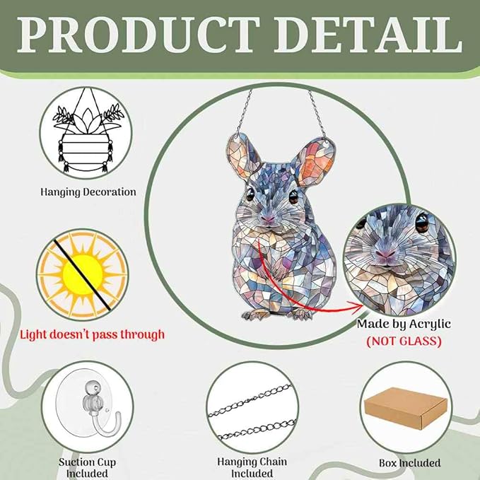 Chinchilla Ornaments Decor for Christmas Tree - Chinchilla Gifts for Women Men - Chinchilla Home Kitchen Room Christmas Decorations - 2D Flat Acrylic Ornament Window Hanging