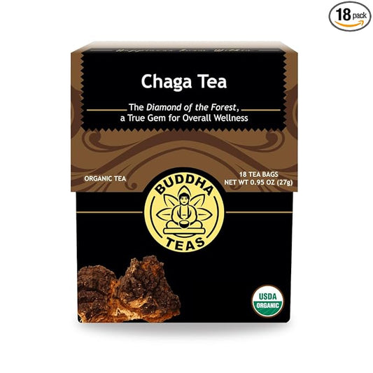Buddha Teas - Chaga Tea - Organic Herbal Tea - For Cognitive Balance & Overall Health - With Chaga Mushroom, Antioxidants & B Vitamins - Caffeine Free - OU Kosher - 18 Tea Bags (Pack of 1)