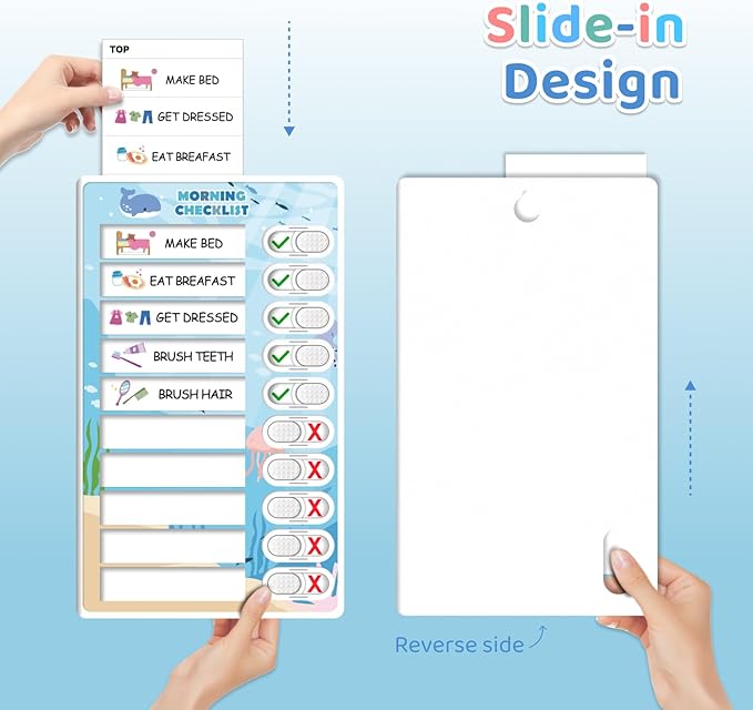 3 in 1 Bedtime/Morning/Weekly Routine Chart for Kids, Magnetic Chore Chart for Toddlers, Visual Schedule for Kids Toddlers Schedule Board for Home