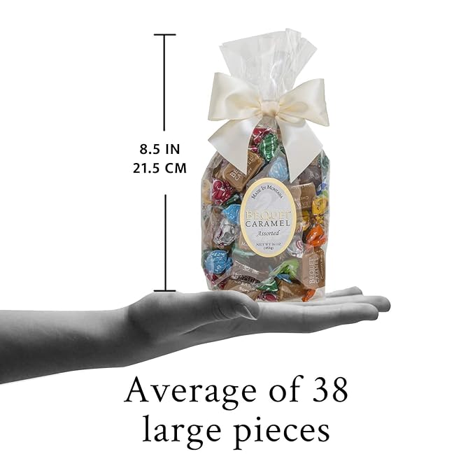 Béquet Assorted Caramels - Gourmet Individually Wrapped Candy Variety Pack - Celtic Sea Salt, Salt Chocolate, Classic Vanilla, Butterscotch, Green Apple, Salted Mocha & Salted Butterscotch - 16 oz Gift Bag