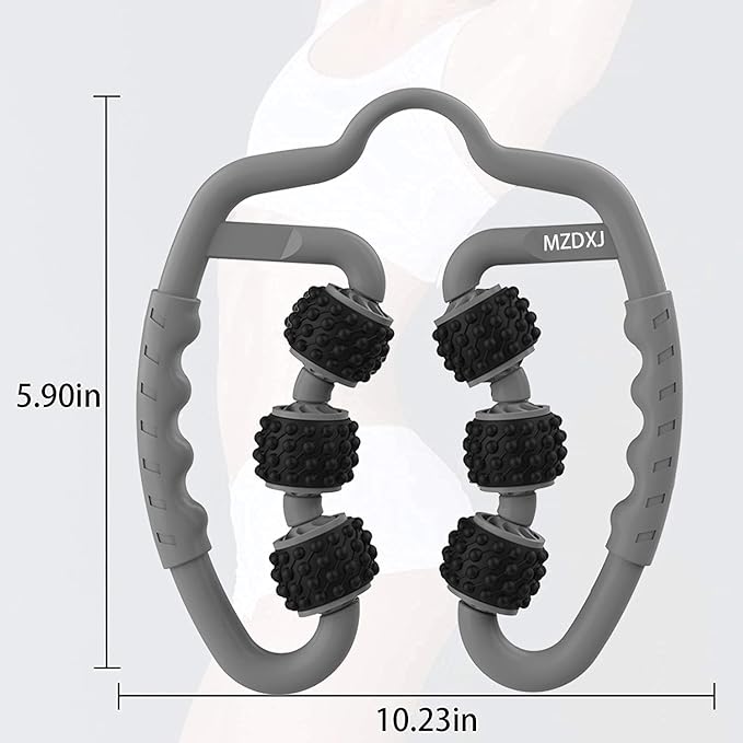 Cellulite Massage Tool Muscle Roller - Deep Fascia Massager & Dimpled Skin Remover for Legs, Thighs & Buttocks - Anti-Cellulite Roller, Smooth Skin, Pain Reliefs (Grey Black-6Wheel)