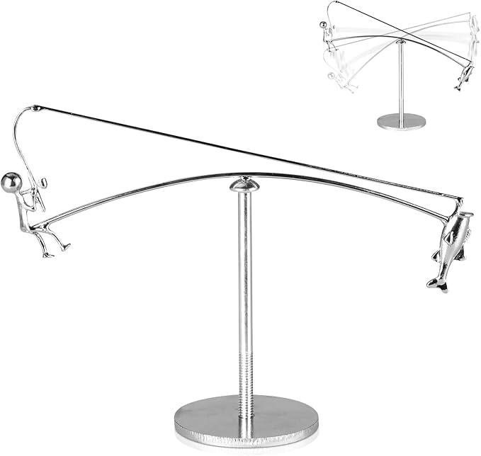 Kinetic Fishing Sculpture - Fisherman Balancing Kinetics Sculpture, Balance Art for Your Space, Stainless Steel Kinetic Balancing Desk Toy for Home Office Art Deco (1PCS)