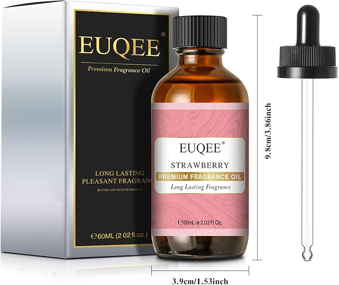 EUQEE 2.02 Fl oz Strawberry Fragrance Oil, Premium Strawberry Essential Oil with Glass Dropper for Diffuser, DIY Soap, Candle Making - 60ML