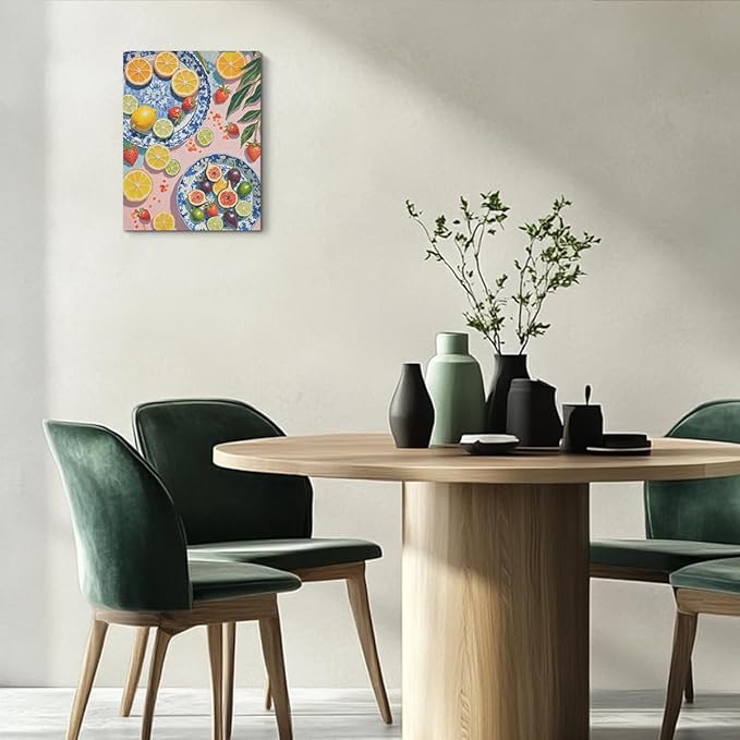 Italy Lemon Wall Art, Citrus Fruit Botanical Still Life Oil Painting Canvas Framed Prints Modern Decorations, Summer Aesthetic Theme Poster for Living Room Dining room Entryway Farmhouse