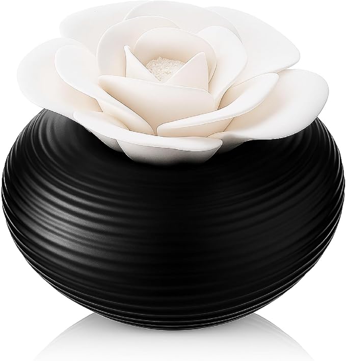 Honeydak 1 Pcs Flower Passive Essential Oil Diffuser Stone White Ceramic Porcelain Floral Diffuser with Container Non Electric Handmade Decorative Tabletops Home Decoration Christmas (Camellia)