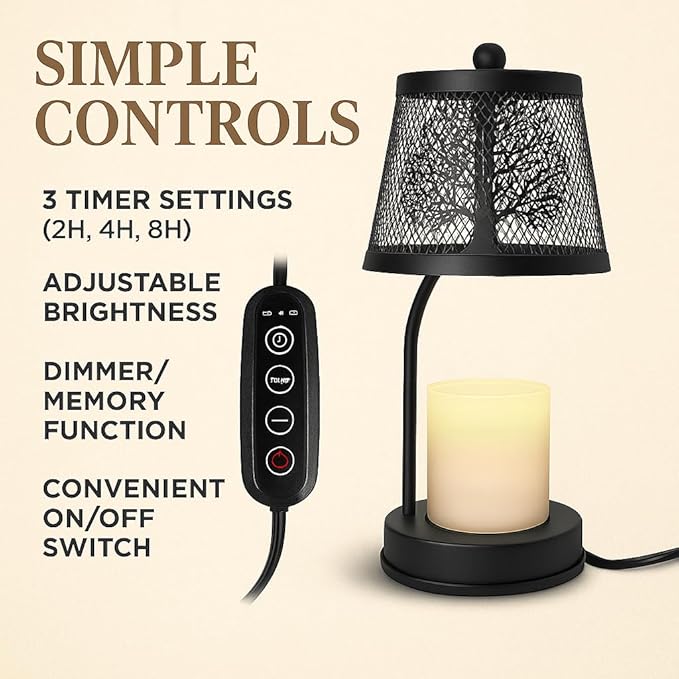 Farmhouse Candle Warmer Lamp Black – Large Flameless & Smokeless Candle Melter lamp with Timer & Adjustable Light,for Aromatic Candles – Zen & Meditation Decor, Lampara para Velas Aromaticas
