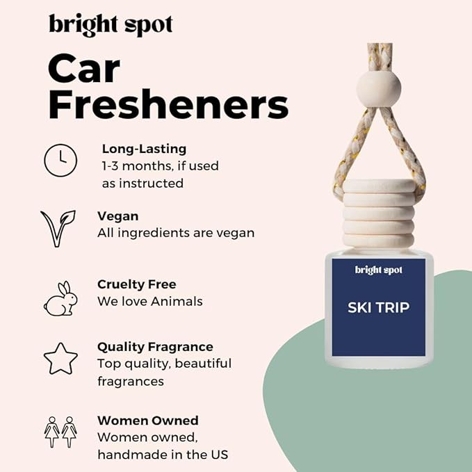 Bright Spot Ski Trip Car Air Freshener - Premium Car Hanging Oil Diffuser, Long-Lasting Fragrance up to 120 days for Auto & Home | Festive & Cozy | Pine, Amber, Musk | Non-Toxic