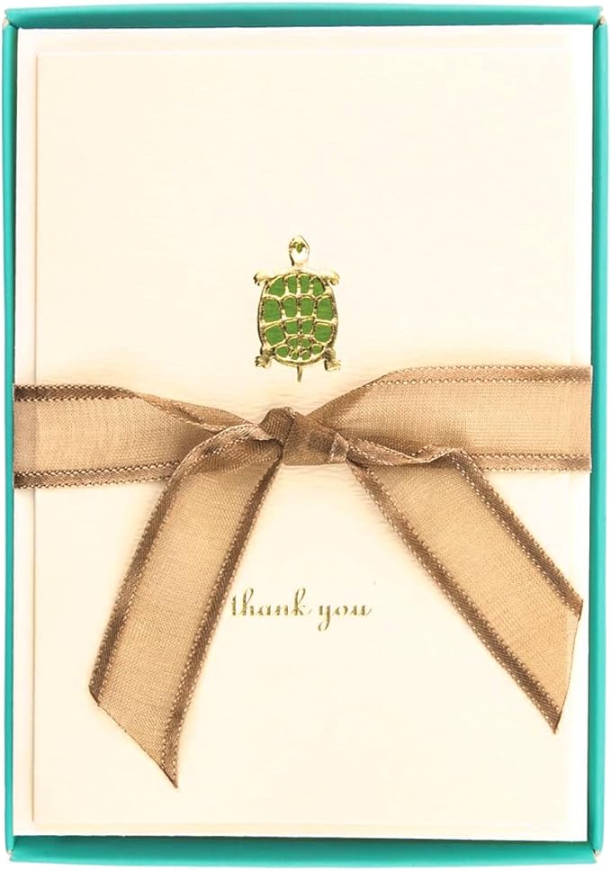 Graphique Turtle La Petite Presse Boxed Thank You Notes - 10 Embossed and Embellished Gold Foil Turtle Thank You Cards with Matching Envelopes, 3.25" x 4.75"