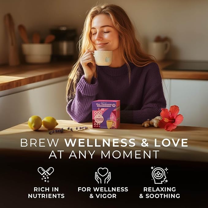 Gya Tea Co Her Wellness Assorted Tea Bags Variety Pack - 20 Bags 7 Seasonal Flavors - Caffeinated & Caffeine Free Holiday Tea Sampler Gift Set Box - Easy Brew, Natural Ingredients, Enjoy Hot or Iced