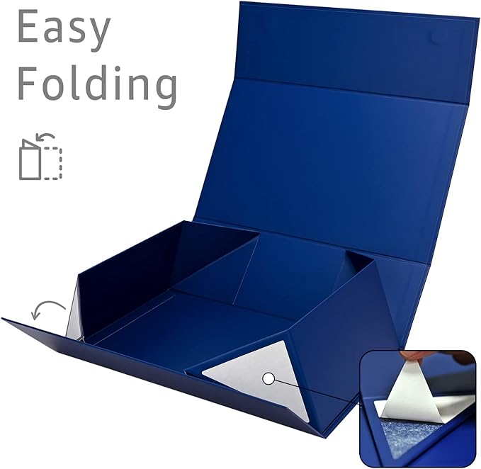 LIFELUM Navy Blue Birthday Gift Box for Men 13.8 x 8.3 x 4.4 inch, Groomsmen Proposal Gift Box for Presents with Lids Ribbon,Card,Shredded Paper Filler