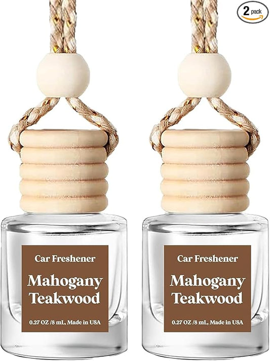 Car Air Freshener Hanging 2 Pack,Mahogany Teakwood Essential Oil Diffuser for Car, Car Air Freshener Cute, 45+ days Long Lasting Air Freshener for Car And Women, car accessories Made in USA