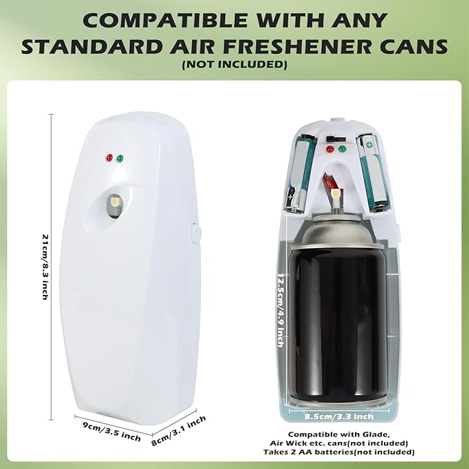 Automatic Air Freshener Spray Dispenser - Commercial and Home Use - Multiple Time Scent/Mist Release Settings for Room/Restroom Sprayer,Air Freshener not Included,White