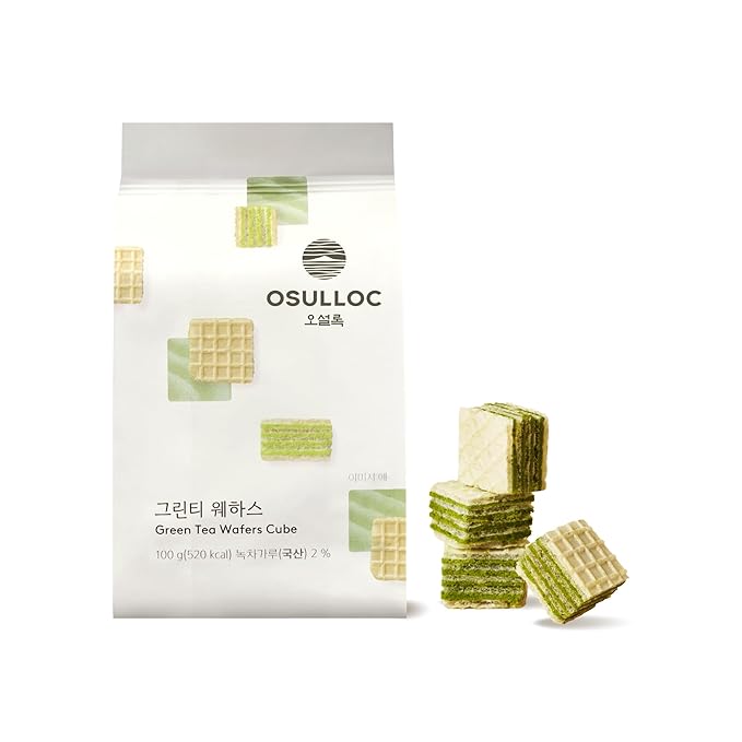 OSULLOC Green Tea Wafers Cookies (3.52oz, 100g) | Korean Matcha Flavored Snacks | Asian Snacks, Premium Tea Food
