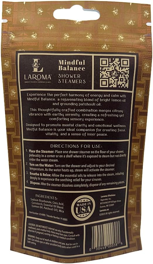 Laroma Shower Steamers, Hand-Crafted in The USA, Mindful Balance Scent, 6 Steamers in a Single Scent