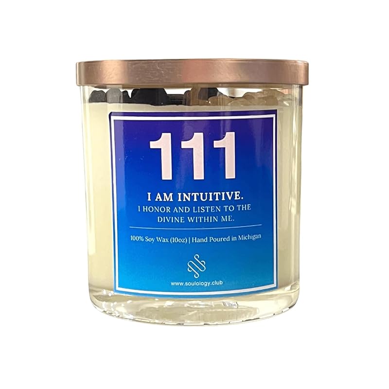 111 Angel Number Affirmation Scented candles 10oz,crystal candle with 100% Soy Wax & Phthalate-Free Fragrance candles, Gifts candles for women, candles for men, Manifestation Candle