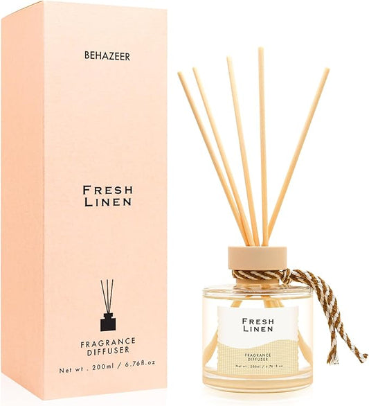 Linen Reed Diffuser, 6.77OZ/200ML Large Capacity Natural Non-Toxic Oil, Long-Lasting Fragrance Reed Diffusers Set for Home and Bathroom, Aroma with 5 Reed Diffuser Sticks Gifts
