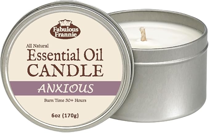 Fabulous Frannie Anxious Aromatherapy All-Natural Soy Candles Cotton Wick High Pure Essential Oil Scent 40 Hours Burn Time Gift for Women & Men 6 Ounce (Pack of 1)