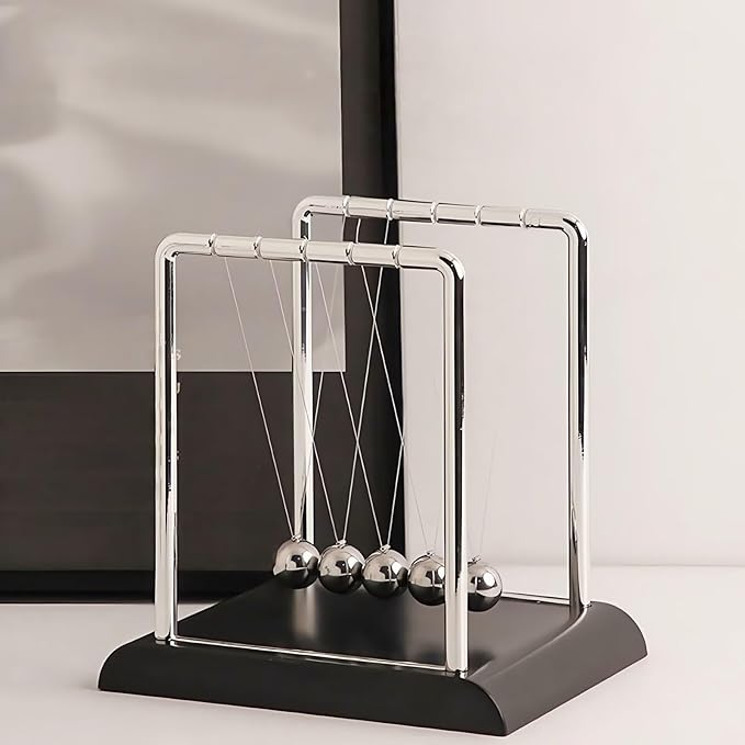 Newton's Cradle Swinging Balls, Balance Pendulum with Black Base, Fun Science Physics Toy, Calm Down Fidget Accessory, Desk Stress Relief Toy, Office Decoration (Medium Black)