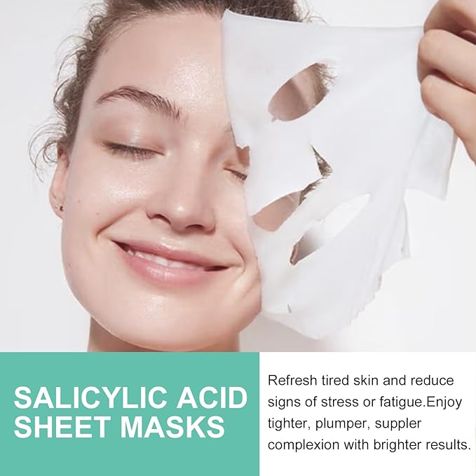 Facial Masks Skincare for Women,Salicylic Acid Moisturize Face Mask Sheet for Girl,Hydrating Face Mask for All Skin Types,Dry Skin & Sensitive Skin(10-Packs)