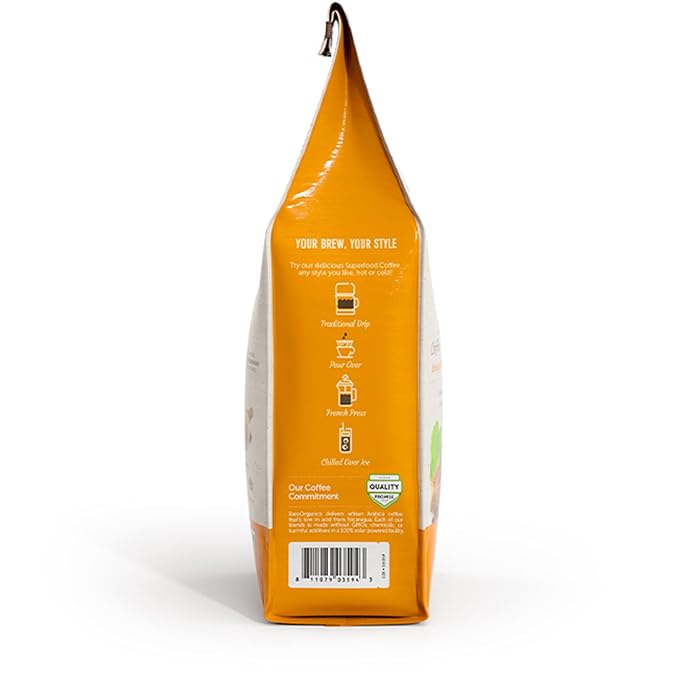 Focus Coffee with Superfoods - Organic Probiotic Mushroom Ground Bagged Coffee, Supports Healthy Focus & Digestion, Infused with Ashwagandha, Lion's Mane, and Cinnamon, USDA Certified Organic 10 oz