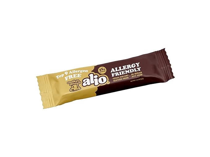 Alio Protein Bars - Cookie Dough (12 Bars) – Free From The Top 9 Food Allergens, High Protein, Low-Calorie, Vegan, Gluten-Free, Nut-Free, Non-GMO, Plant-Based, Seed Oil Free, Delicious & Healthy Snack